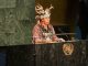 Tadodaho Sid Hill, chef de la nation des Onondaga, prononce un discours à la Conférence mondiale des peuples autochtones. Photo ONU/Mark Garten