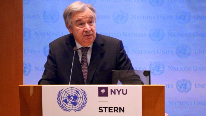 Le Secrétaire général de l’ONU, António Guterres, prononce un discours à la New York University