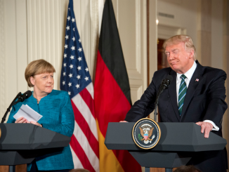 La chancelière allemande, Angela Merkel et le president américain, Donald Trump, lors de leur première rencontre officielle à la Maison Blanche